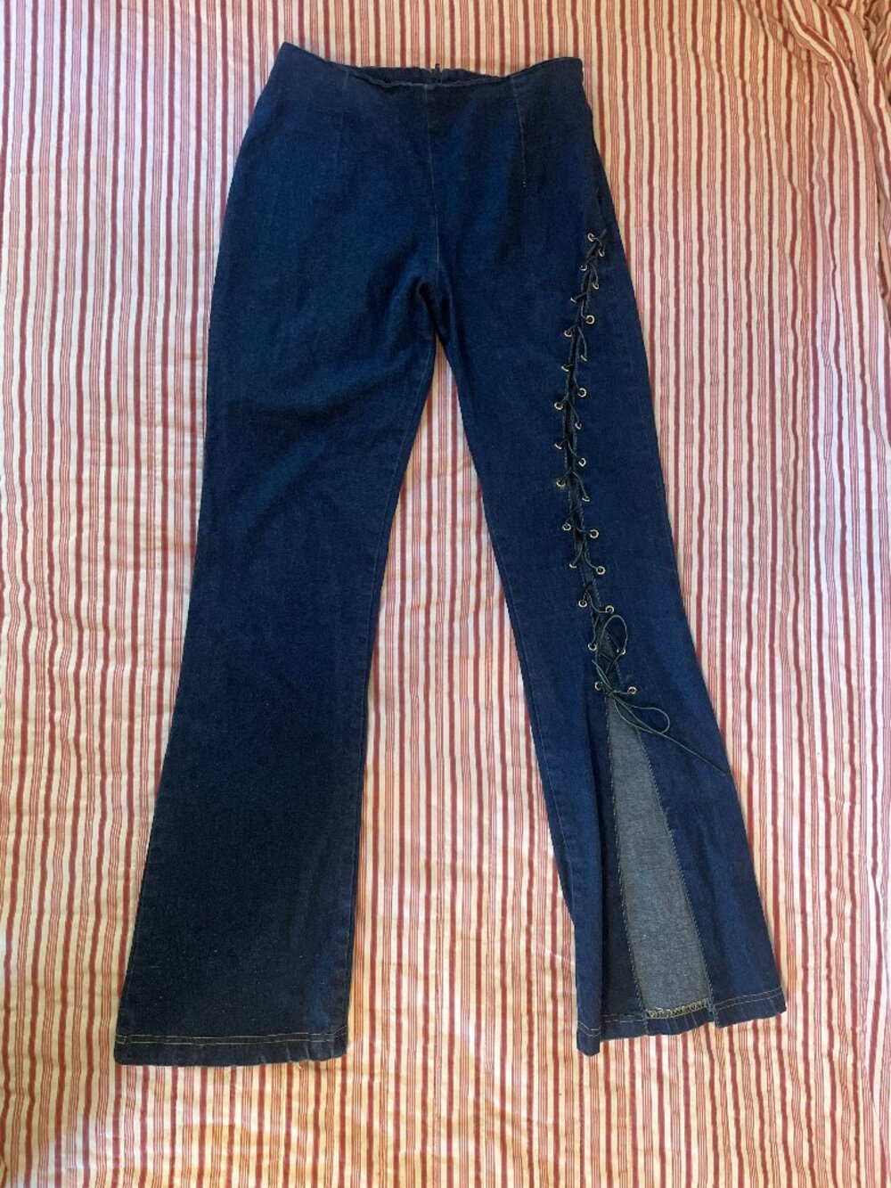Dark Blue Boot Cut & Criss Cross Lace Jeans